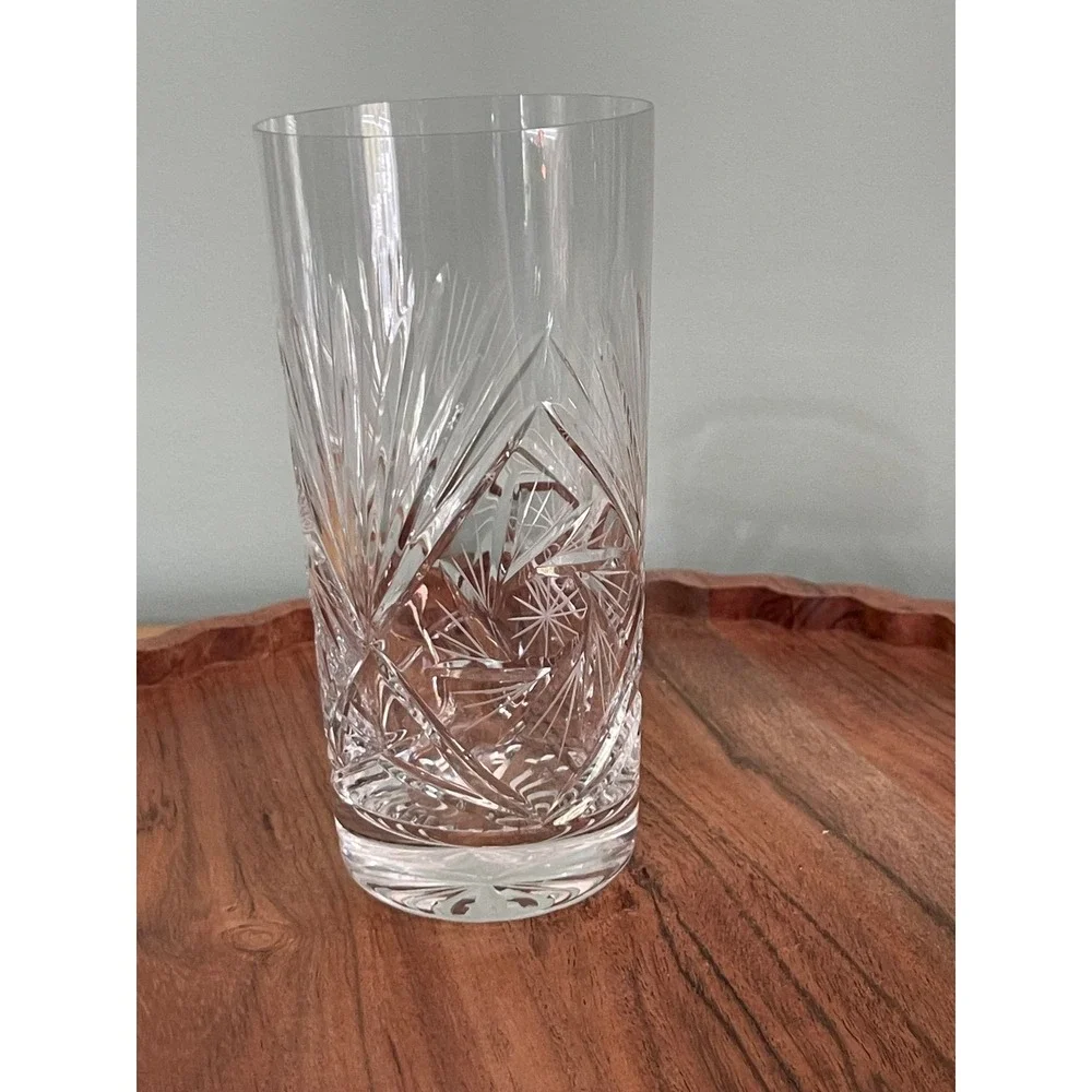 Vintage Cut Crystal Highball Tumbler Pinwheel Star Diamond Set of 2